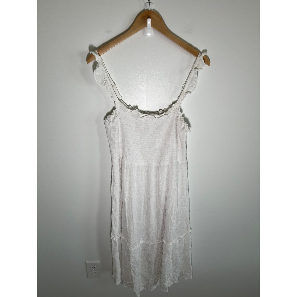 Boho Coastal Cottage Bride Womens Maxi‎ Dress L White Smocked Ruffle Stretch